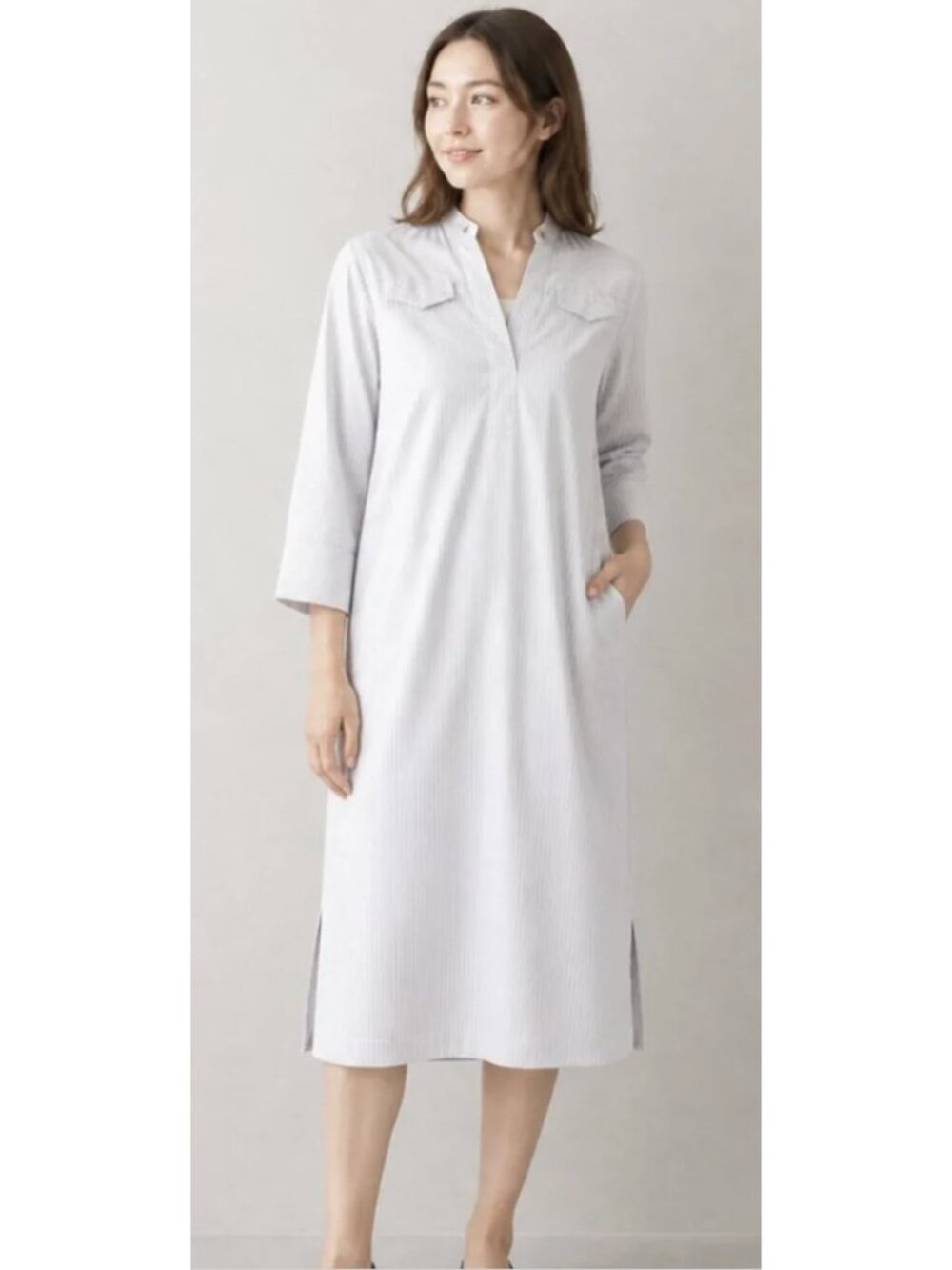 BAUM UND PFERDGARTEN Micro Strip Midi Dress Small Minimalist Trad Modest Preppy